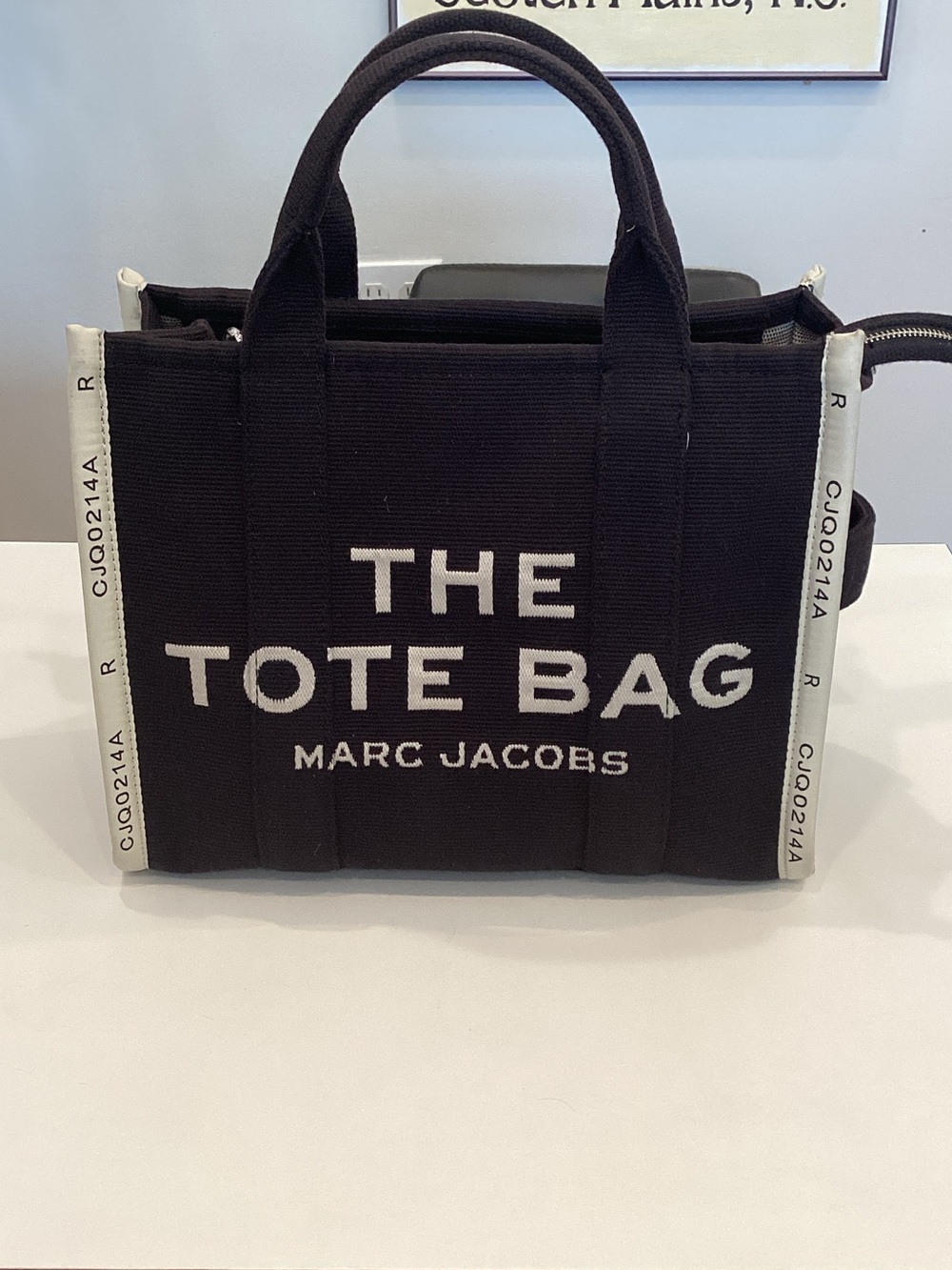 Marc Jacobs Black Canvas Tote Bag with White Trim and Logo